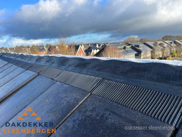 Dakisolatie bij de nok met ventilatieprofiel op schuin dak in Steenbergen